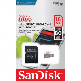 SanDisk microSD 16GB Class 10 Ultra+SD adapter Карта памяти 