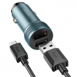 АЗУ Hoco Z49  2USB 2.4A + кабель Lightning серый металл